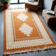 Hand Knotted Orange And Southwestern Wool Rug